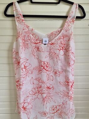 CAbi - NWOT Coral Floral Scoop Neck Tank on White
